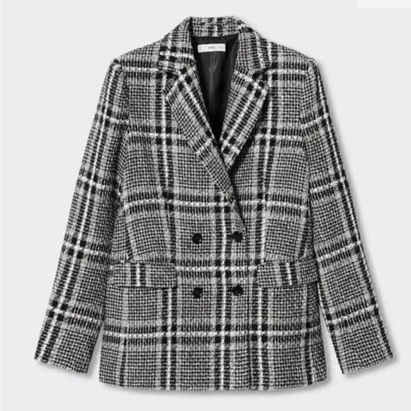 🩷 Mango, Women Tweed Check Blazer - White/Black/Gray. Size: XS. NWT - Picture 14 of 14